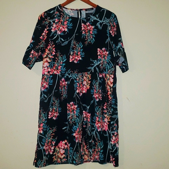MATERNITY SATIN FLORAL PRINT SMOCK DRESS - Picture 4 of 5